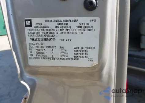 2005 GMC Yukon Slt z USA, uszkodzony, nr VIN 1GKEC13TX5R148799